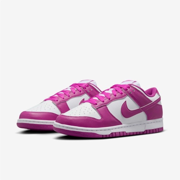 NIKE DUNK LOW HOT FUCHSIA PINK LEATHER SNEAKERS SIZE 8 NEW - Picture 3 of 10